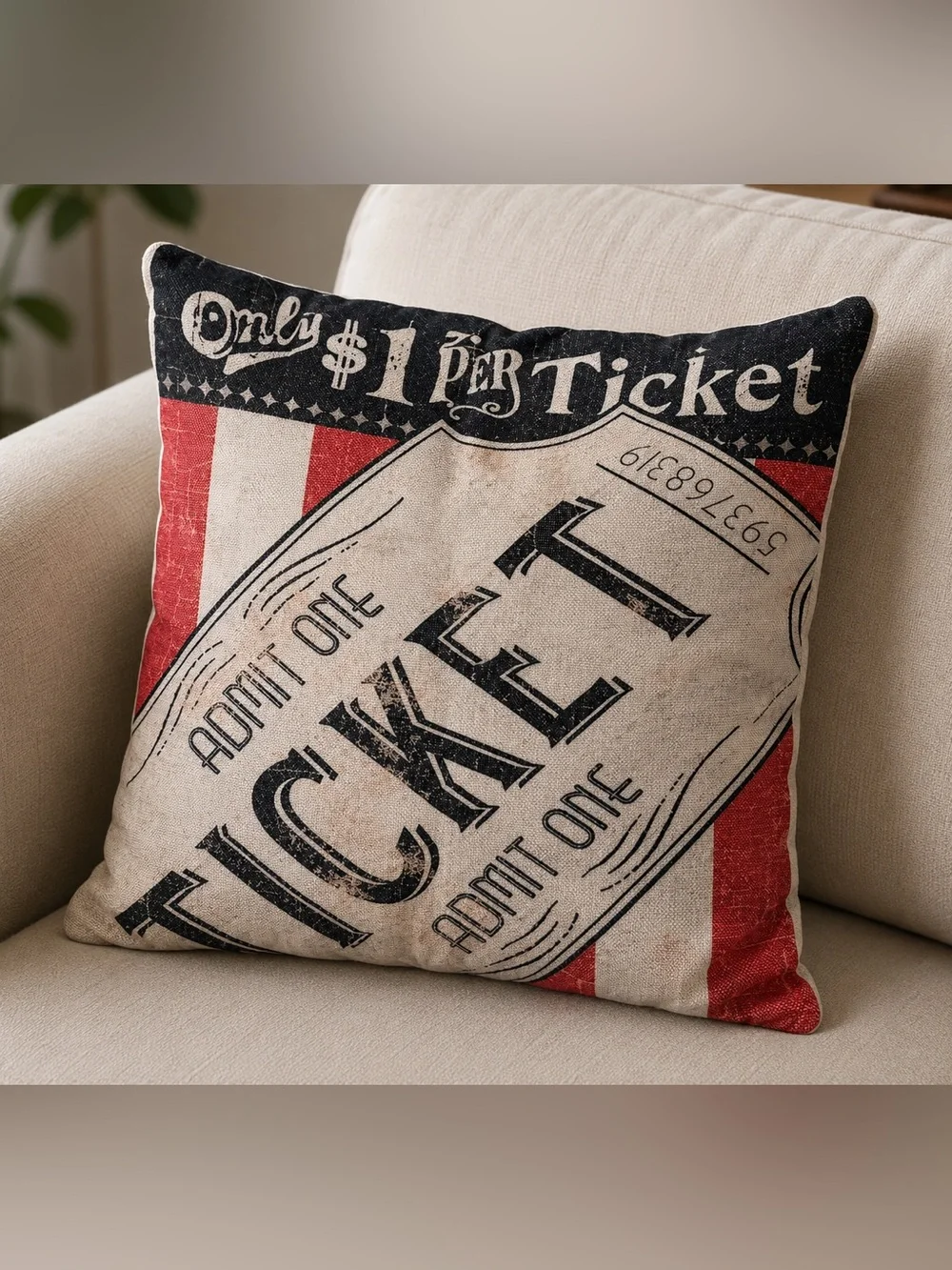 Movie Night Throw Pillow Covers Set of Four in Cream Black and Red